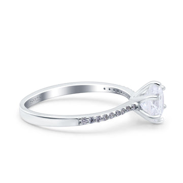 Art Deco Wedding Bridal Ring Round Simulated Cubic Zirconia 925 Sterling Silver